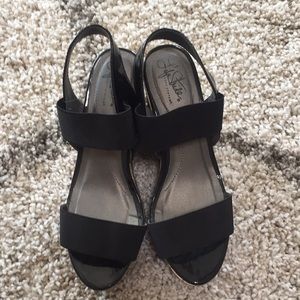 Life Stride Soft System Black Wedges Size 7.5